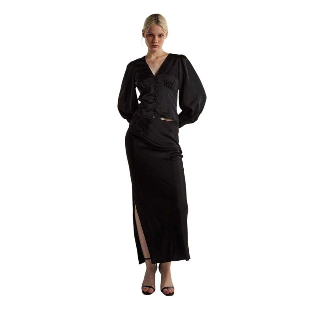 Glamorous Womens/Ladies Ruched Satin Blouse / Black